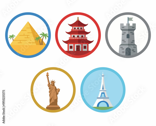 Famous landmarks around the world icons.
