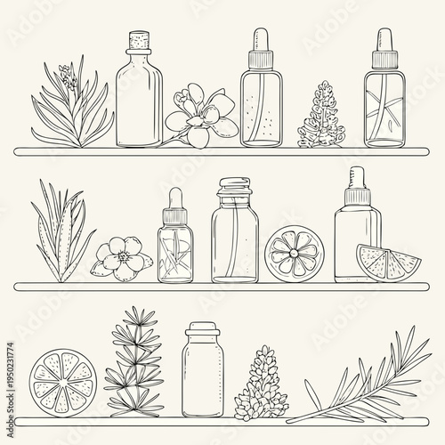 Aesthetic arrangement of botanical skincare products and natural plant elements