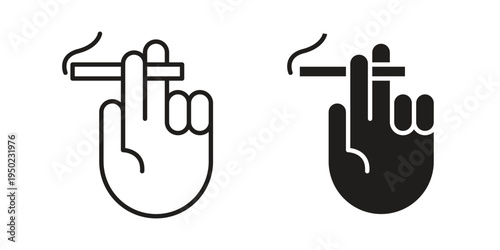 Hand holding cigarette icon line vector illustration in solid color design
