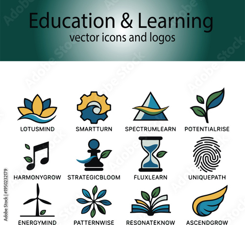 Education and Learning Vector Icons and Logo Set for School, Knowledge and Academic Branding