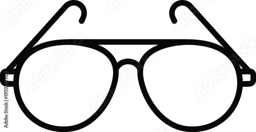 A minimalist black and white line art illustration featuring a pair of classic aviator style glasses