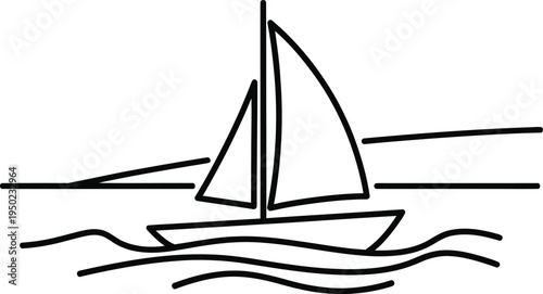 Minimalist line art illustration of a small sailboat floating peacefully on calm ocean waves