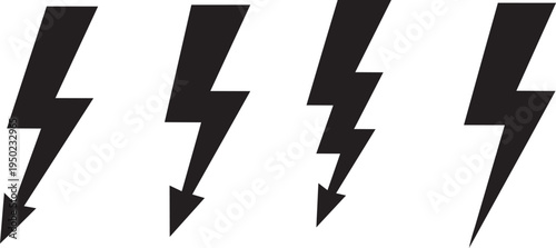 Black silhouette lightning bolt icons energy power electric design vector abstract style