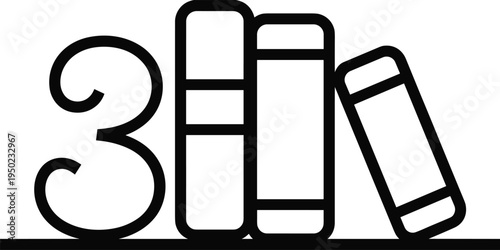 Three books stacked with one leaning on them in black outline stacked books leaning book white background