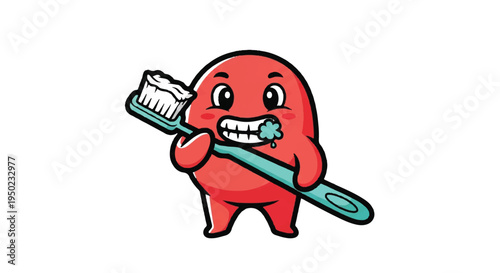 Cartoon character brushing teeth with toothpaste isolated illustration