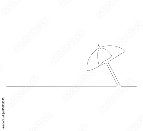 Continuous one line drawing of a beach umbrella. One line drawing illustration of umbrella protection against rain and UV rays. Summer vacation concept vector art.
