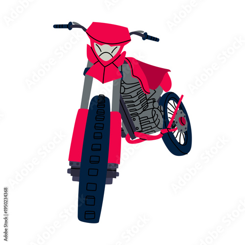 Flat illustration of pink motocross motorcycle front view isolated on white. Sports vehicle graphic for extreme racing banners, biker club stickers, transport posters or motor adventure designs.
