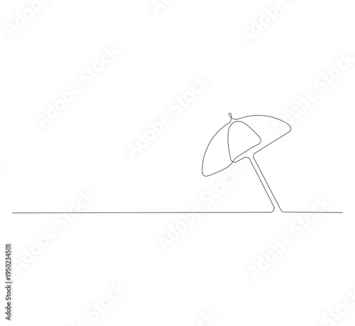 Continuous one line drawing of a beach umbrella. One line drawing illustration of umbrella protection against rain and UV rays. Summer vacation concept vector art.