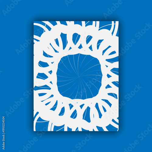 Abstract White Scribble Circle Frame on Blue Spiral Background Modern Pattern Design