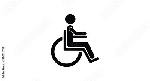 Simple black vector graphic illustration of a person using a wheelchair, symbolizing accessibility rights