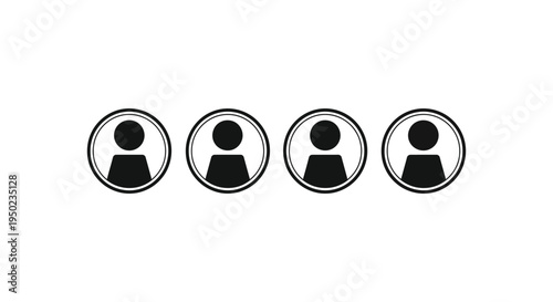 Simple black and white vector graphic illustration showing four identical user profile icons aligned horizontally