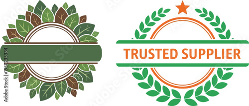 Emblem Badge Graphic – Green Leaf Border with Blank Ribbon and Laurel Leaf Trusted Supplier Design