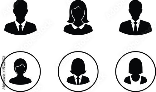 Professional Business Avatar Icon Set, Diverse Male and Female User Profile Silhouettes, Corporate Identity Symbols, Social Media Account Flat Vector Illustrations