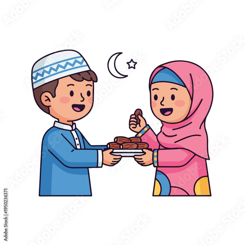 Children exchanging food during Ramadan celebration