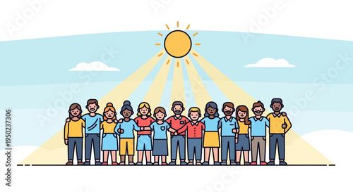 Diverse group of people celebrate Patriots Day together under sunny skies