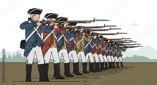Patriots stand united on Patriots Day in a ceremonial formation firing rifles.