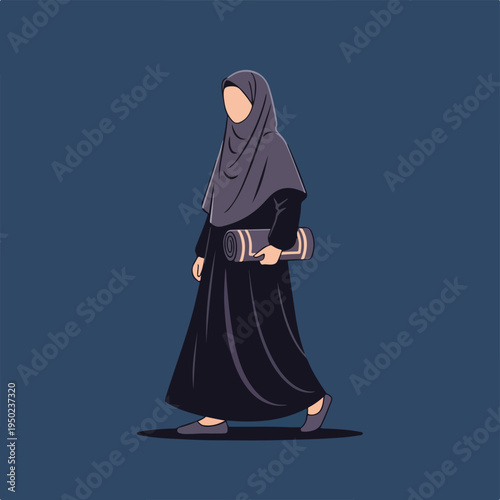 Woman wearing hijab walking with book in hand