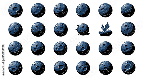 Cratered Moon Planet Surface Silhouette Icons and Vector Space Game Illustration Assets