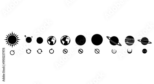 Educational Solar System Icons and Planets Silhouette Vector Graphic Set