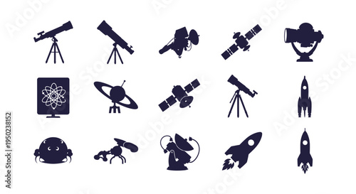 Space Exploration and Astronomy Silhouette Icon Set Vector Illustration Design Elements