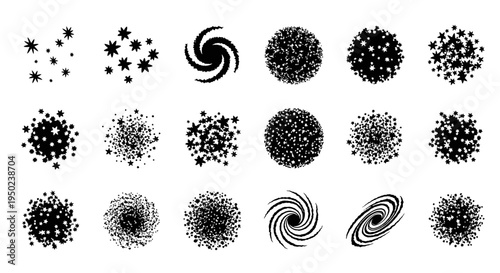 Celestial Galaxy and Star Cluster Silhouette Vector Design Elements