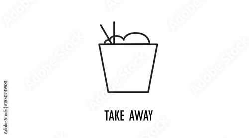 Simple black line asian takeout box with chopsticks icon, chinese takeaway food container symbol isolated on white background, oriental cuisine delivery and restaurant take away concept for web, app a