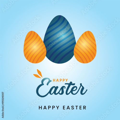 Happy Easter Greeting Card with Colorful Decorative Easter Eggs Minimal Background
