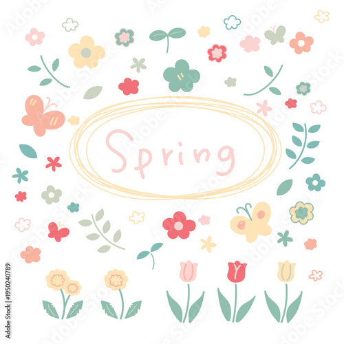 春のシンプルな自然花素材セット