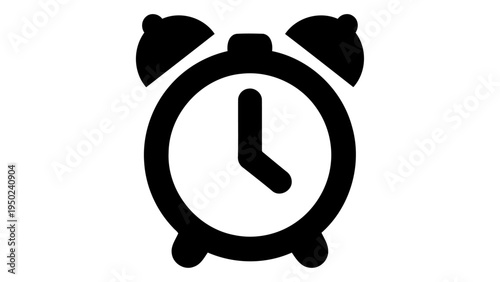 Black and white icon of a classic bedside alarm clock for time management and morning wake up alerts