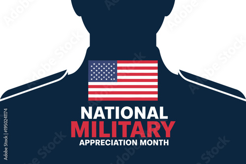 National Military Appreciation Month American flag soldier silhouette graphic design