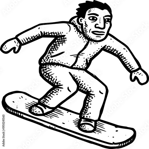 Snowboarder in Action: An illustration of a snowboarder carving down a snowy slope, showcasing the thrill of winter sports and the skill of snowboarding.
