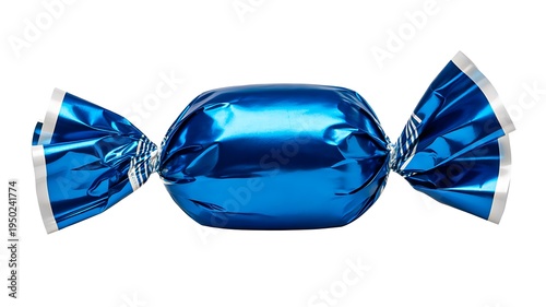 Blue wrapped candy isolated on white background representing sweet treat and confectionery concept