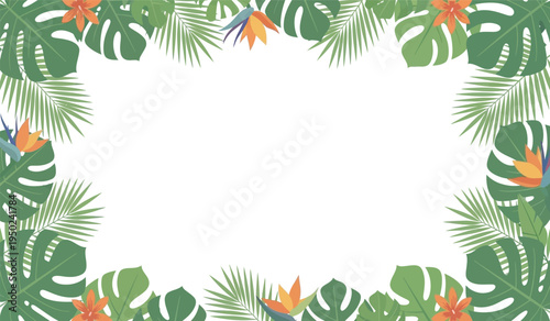 Tropical Summer Border with Palm Leaves and Jungle Plants Vector