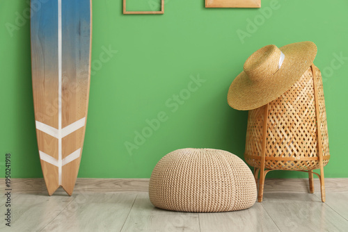 Surfboard with pouf and lam...