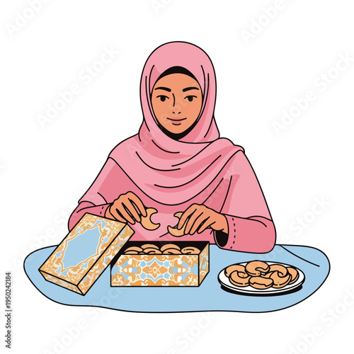 woman in pink hijab opening box of dates