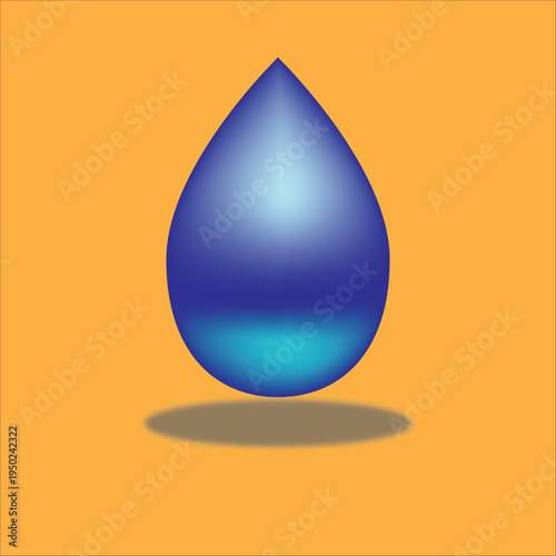 A clean blue water drop vector illustration depicts a shiny liquid droplet as a natural aqua symbol of rain and dew with a reflection design element