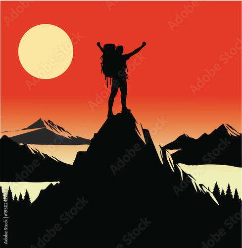 Hiker Silhouette Celebrating ...