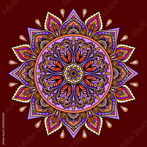 Multiple colour vector vintage luxury round ornamental mandala , Vintage decorative elements. Oriental pattern, vector illustration, design for wall tapestry, rug, carpet, cushion cover, decoration