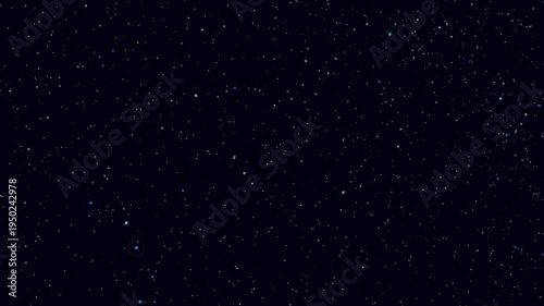 Realistic night sky filled with dense field of shining flickering stars and distant galaxies. Celestial background captures vastness of cosmos with varying star magnitudes and subtle color shifts,for 