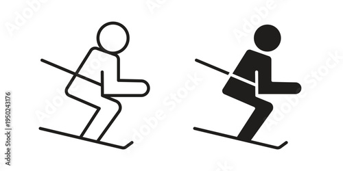 Skiing icon line vector illustration in solid color design
