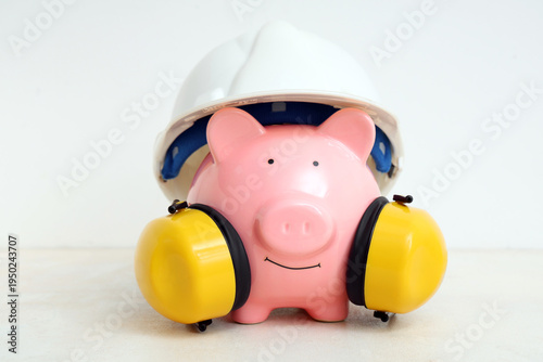 Piggy bank in hardhat with ...