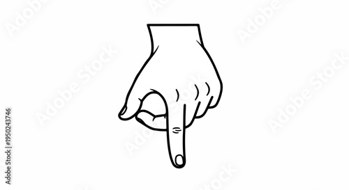 Line drawing of a left hand pointing downward with index finger extended on a white background.