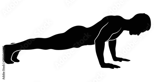 Silhouette of a man performing a push up exercise in a flat pose
