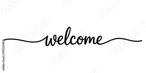 Foto Elegant black cursive calligraphy lettering of the word welcome with decorative