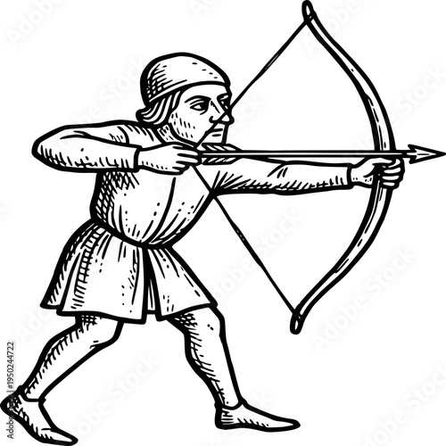 Archer's Aim: An archer drawing back their bow and arrow, poised in a moment of focused action. Capturing precision and historical reenactment.