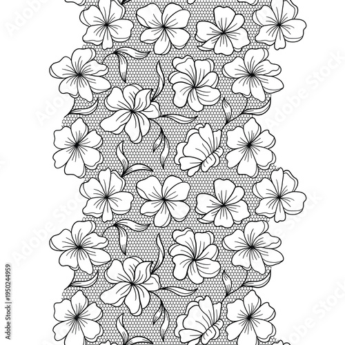 Black Vintage Lace Trim. Seamless Decorative Border. Elegant Black Lace Border. Vintage Seamless Trim Design