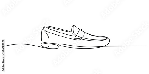 A single continuous line drawing of a formal leather loafer shoe for men in a minimalist style