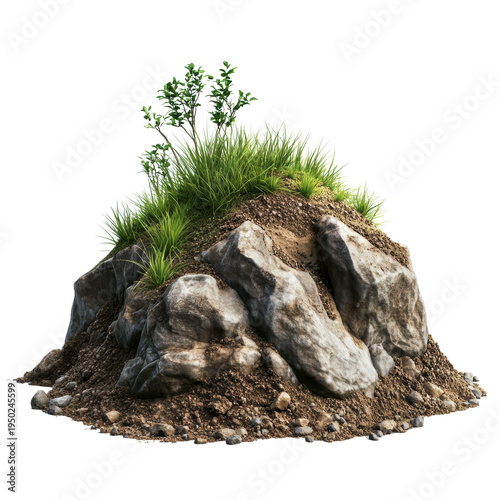 Pflanzen wachsen auf einem Erdhaufen, freigestellt vor transparentem Hintergrund, Generative AI