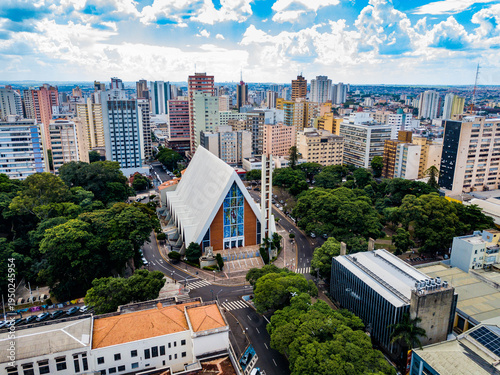 Londrina PR - Aerial view of Londrina Cathedral and the city center.