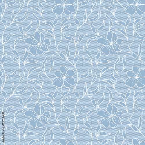 Seamless White Vintage Lace Pattern with Floral Motifs. Floral Lace Seamless Pattern. Vintage Style